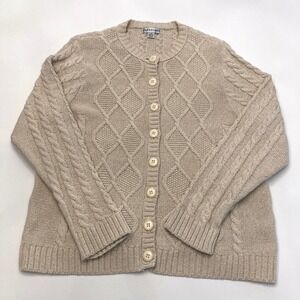 Parkhurst Cable Knit Cardigan Sweater Cotton Blend Womens Large Crew Neck Button